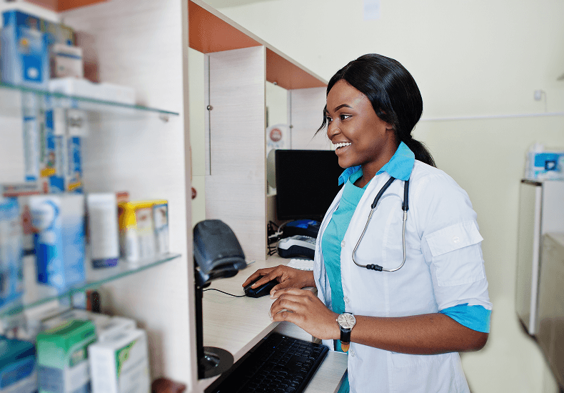 Pharmacist taking inventory